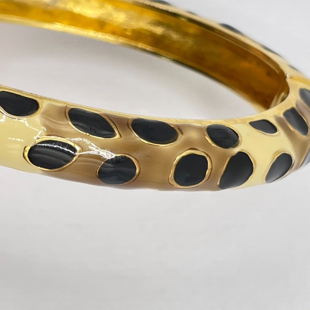 Kenneth Jay Lane KJL Leopard Enamel Bangle Hinged Clamper Bracelet 2006 - Picture 3 of 7